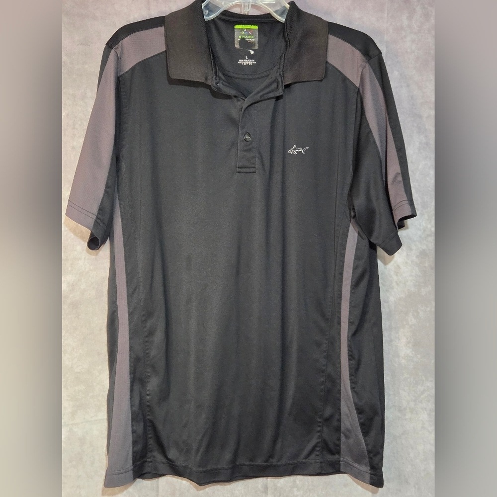 Greg Norman Shark for Tasso Ella Black Golf Polo Shirt Mens Large Play Dry